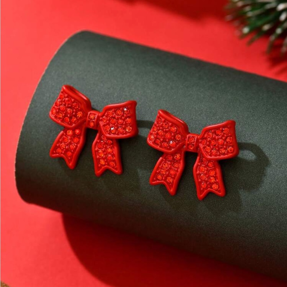 Elegant‎ Christmas Red Bow Earrings